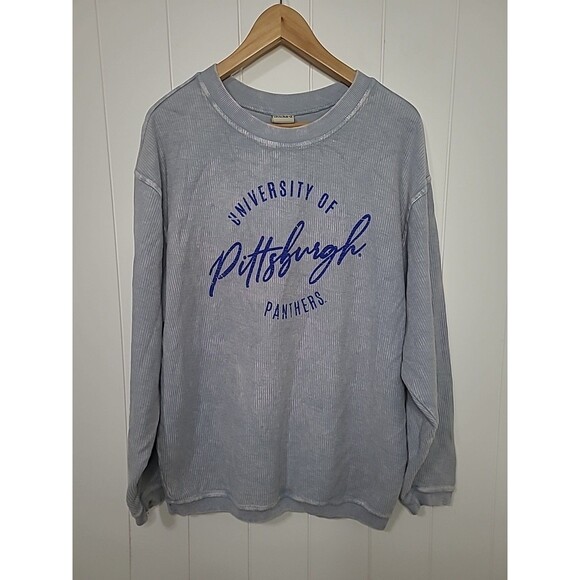 Chicka-d University of Pittsburgh Sweatshirt Top Womens Size Medium Gray Blue - Picture 1 of 8